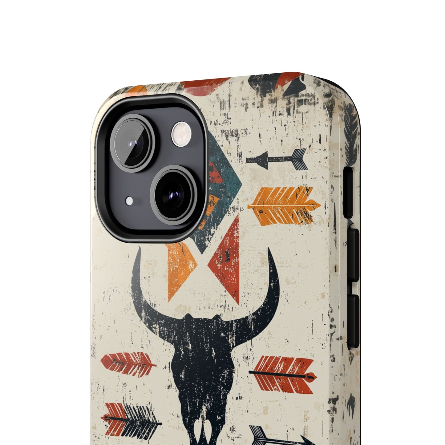 Tribal Bull Skull & Arrows Tough iPhone Case – Rustic Western Design, Dual - Layer Protection - BOGO Cases