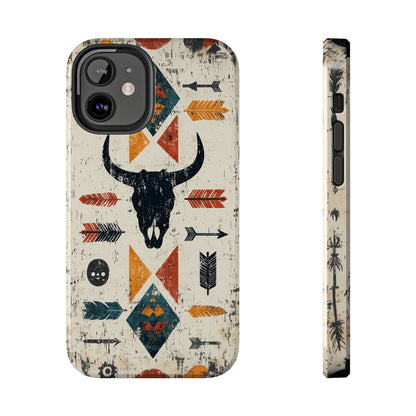 Tribal Bull Skull & Arrows Tough iPhone Case – Rustic Western Design, Dual - Layer Protection - BOGO Cases