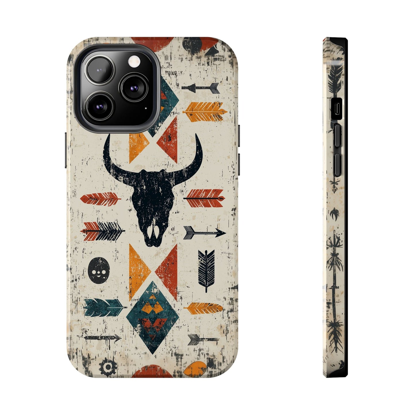 Tribal Bull Skull & Arrows Tough iPhone Case – Rustic Western Design, Dual - Layer Protection - BOGO Cases