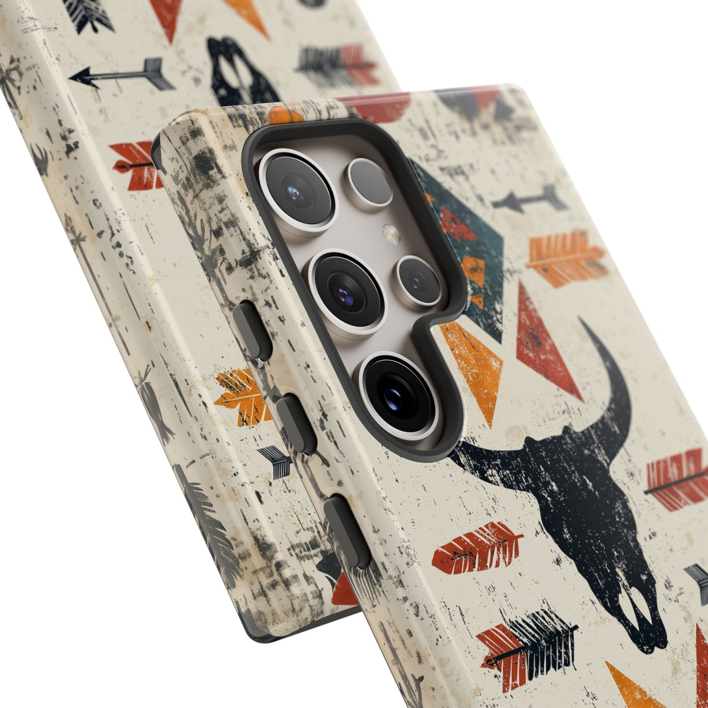 Tribal Bull Skull & Arrows Tough Samsung Galaxy Case – Rustic Western Design, Dual - Layer Protection - BOGO Cases