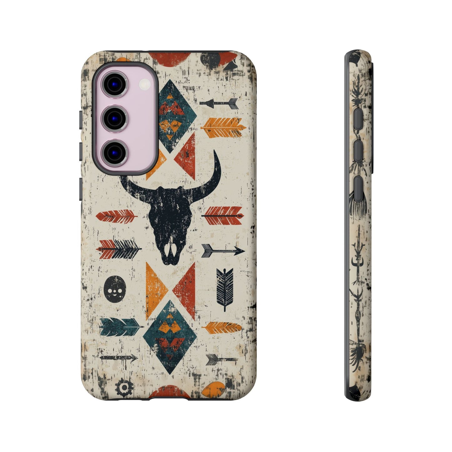 Tribal Bull Skull & Arrows Tough Samsung Galaxy Case – Rustic Western Design, Dual - Layer Protection - BOGO Cases