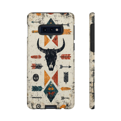 Tribal Bull Skull & Arrows Tough Samsung Galaxy Case – Rustic Western Design, Dual - Layer Protection - BOGO Cases