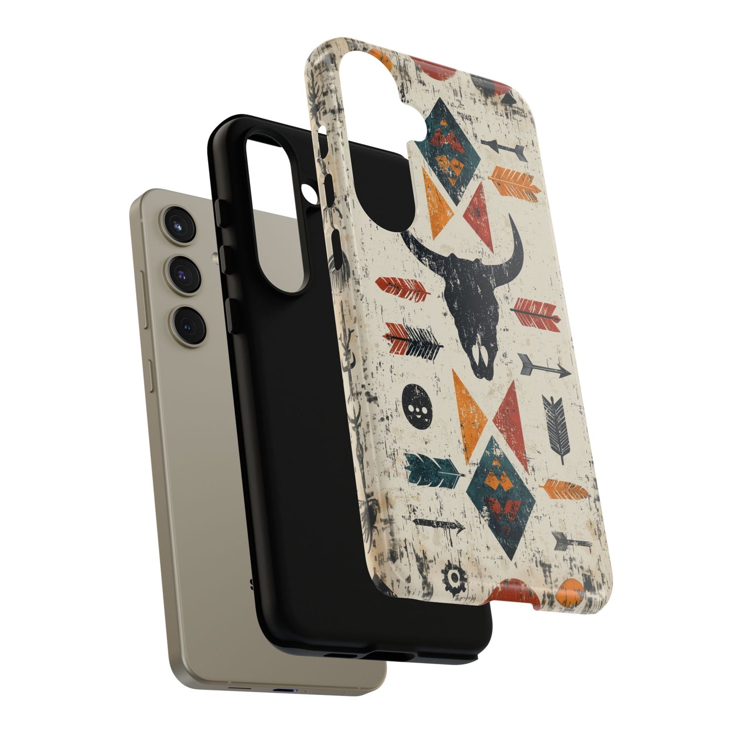 Tribal Bull Skull & Arrows Tough Samsung Galaxy Case – Rustic Western Design, Dual - Layer Protection - BOGO Cases