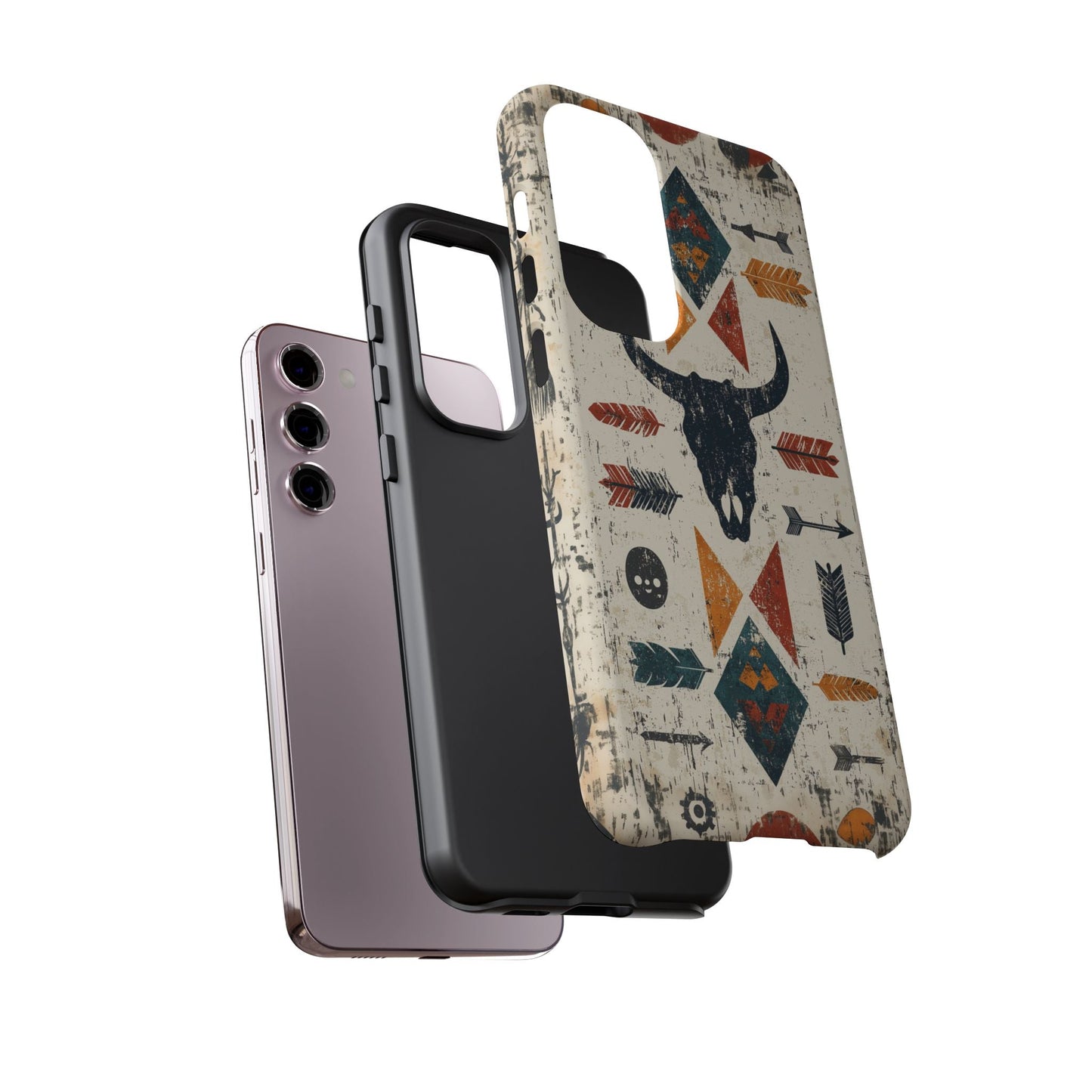 Tribal Bull Skull & Arrows Tough Samsung Galaxy Case – Rustic Western Design, Dual - Layer Protection - BOGO Cases