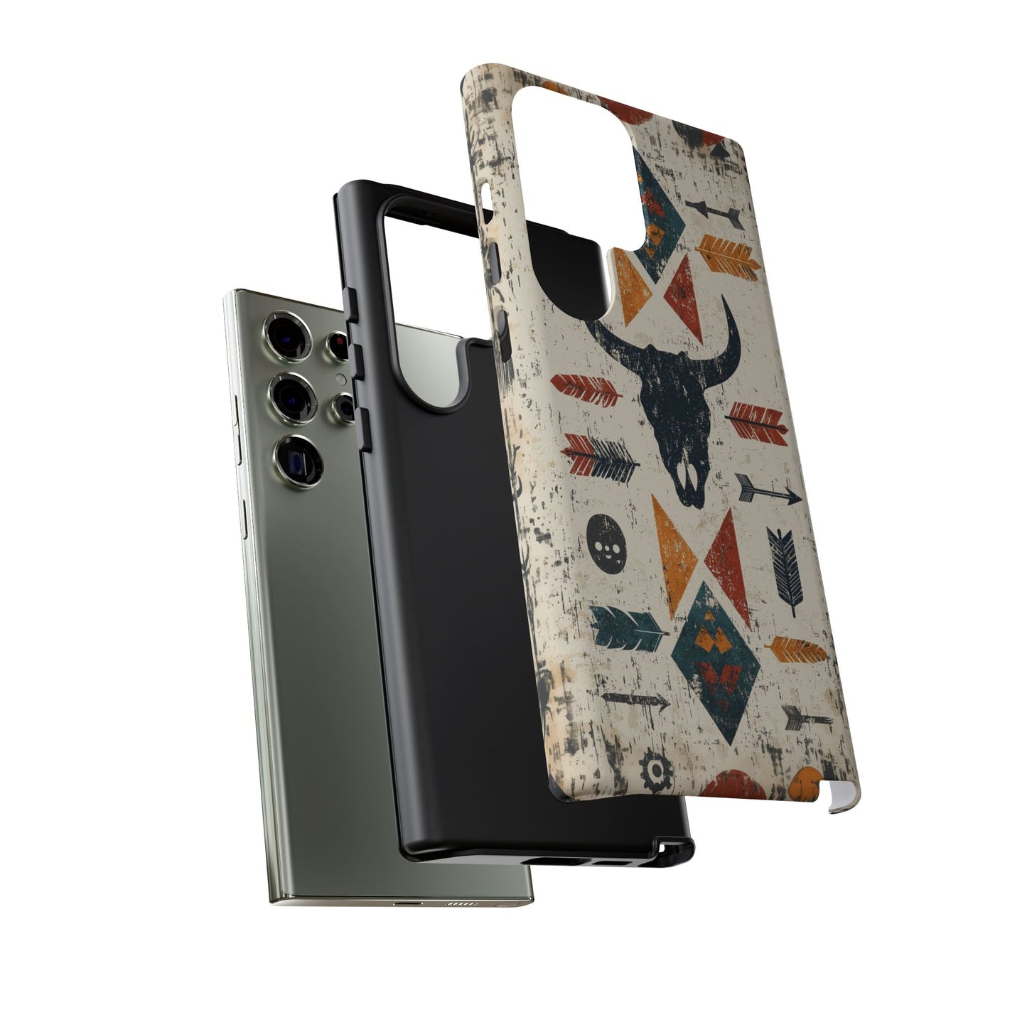 Tribal Bull Skull & Arrows Tough Samsung Galaxy Case – Rustic Western Design, Dual - Layer Protection - BOGO Cases