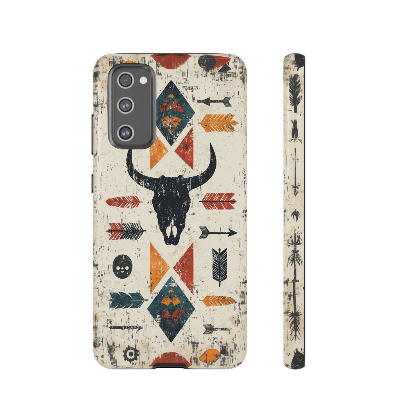 Tribal Bull Skull & Arrows Tough Samsung Galaxy Case – Rustic Western Design, Dual - Layer Protection - BOGO Cases