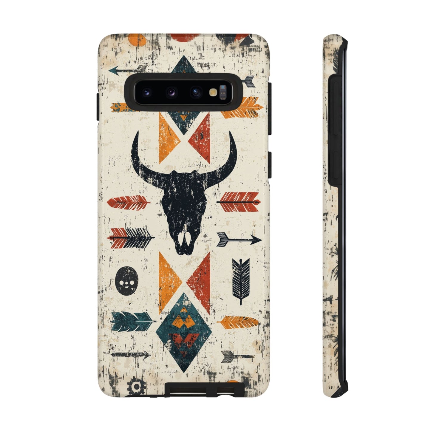 Tribal Bull Skull & Arrows Tough Samsung Galaxy Case – Rustic Western Design, Dual - Layer Protection - BOGO Cases