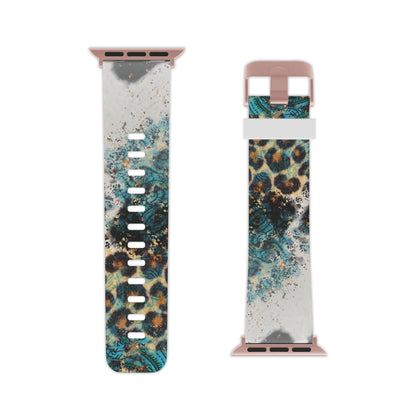 Turquoise Paisley Cowhide Leopard Apple Watch Band - BOGO Cases