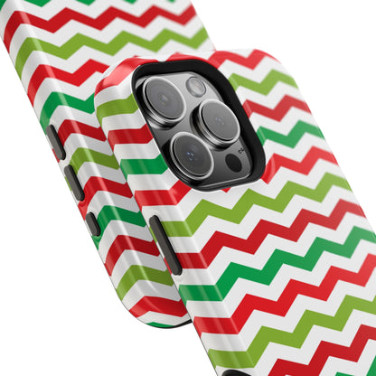 Vibrant Fiesta Chevron – Yellow Green, Green & Red Geometric MagSafe Case - BOGO Cases