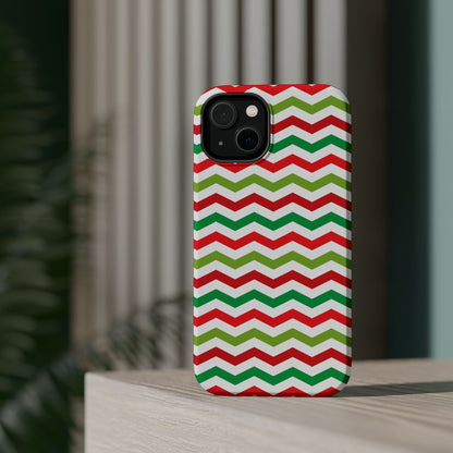Vibrant Fiesta Chevron – Yellow Green, Green & Red Geometric MagSafe Case - BOGO Cases