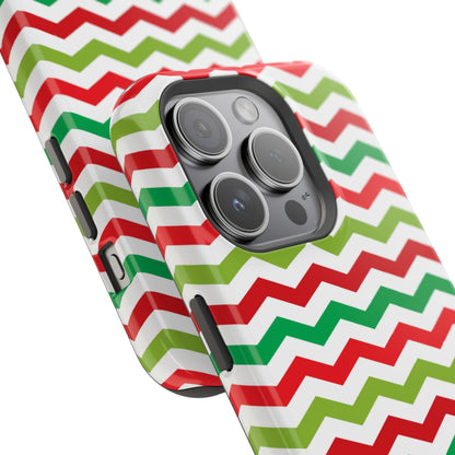 Vibrant Fiesta Chevron – Yellow Green, Green & Red Geometric MagSafe Case - BOGO Cases