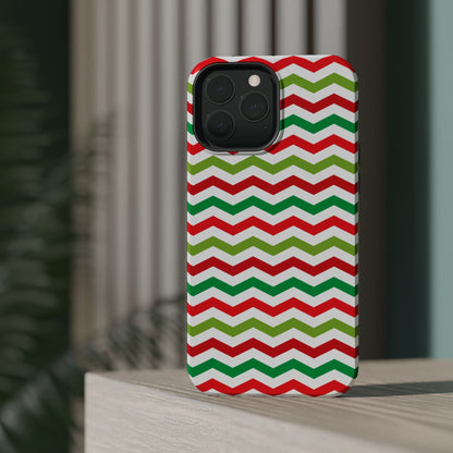 Vibrant Fiesta Chevron – Yellow Green, Green & Red Geometric MagSafe Case - BOGO Cases