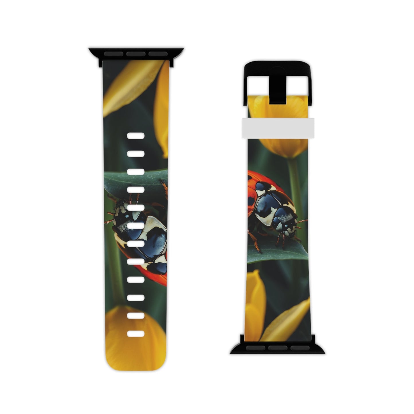 Vibrant Ladybug Amidst a Lush Yellow Flower Garden  Apple Watch Band - BOGO Cases