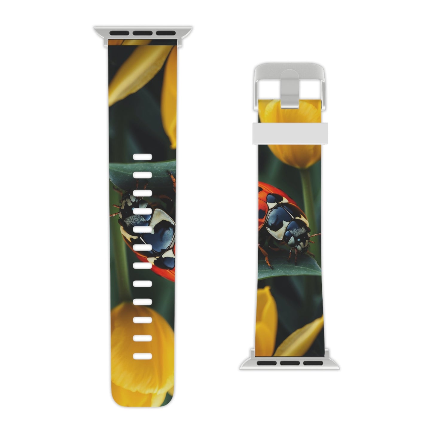 Vibrant Ladybug Amidst a Lush Yellow Flower Garden  Apple Watch Band - BOGO Cases