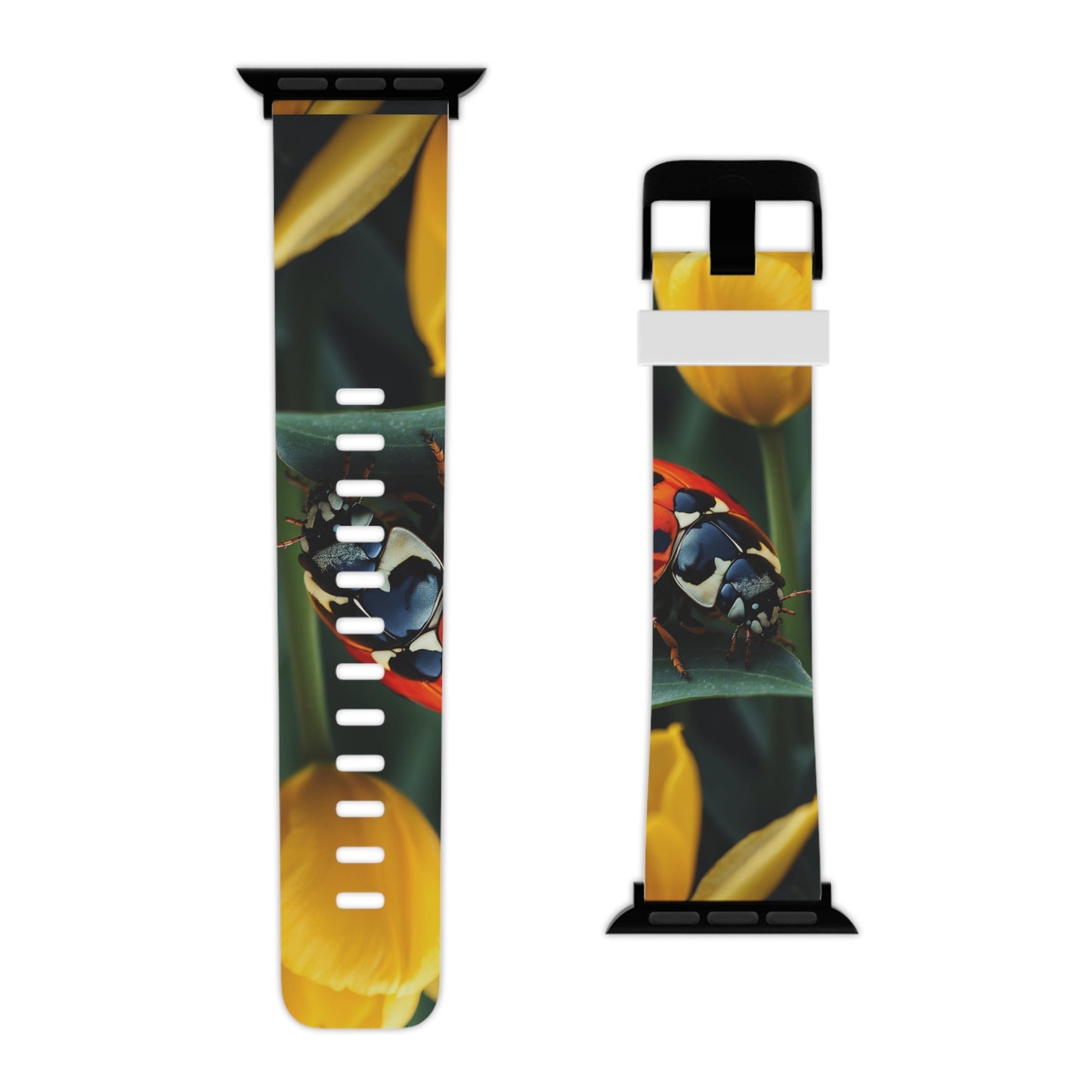 Vibrant Ladybug Amidst a Lush Yellow Flower Garden  Apple Watch Band - BOGO Cases