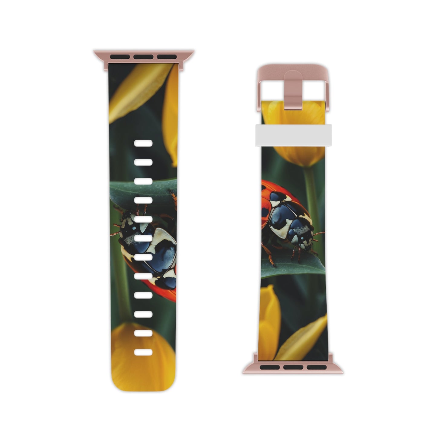 Vibrant Ladybug Amidst a Lush Yellow Flower Garden  Apple Watch Band - BOGO Cases
