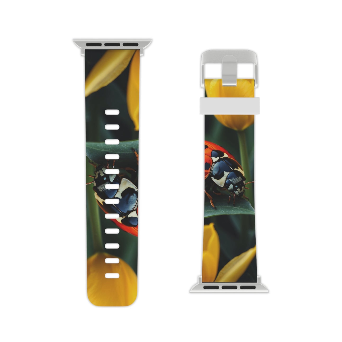 Vibrant Ladybug Amidst a Lush Yellow Flower Garden  Apple Watch Band - BOGO Cases