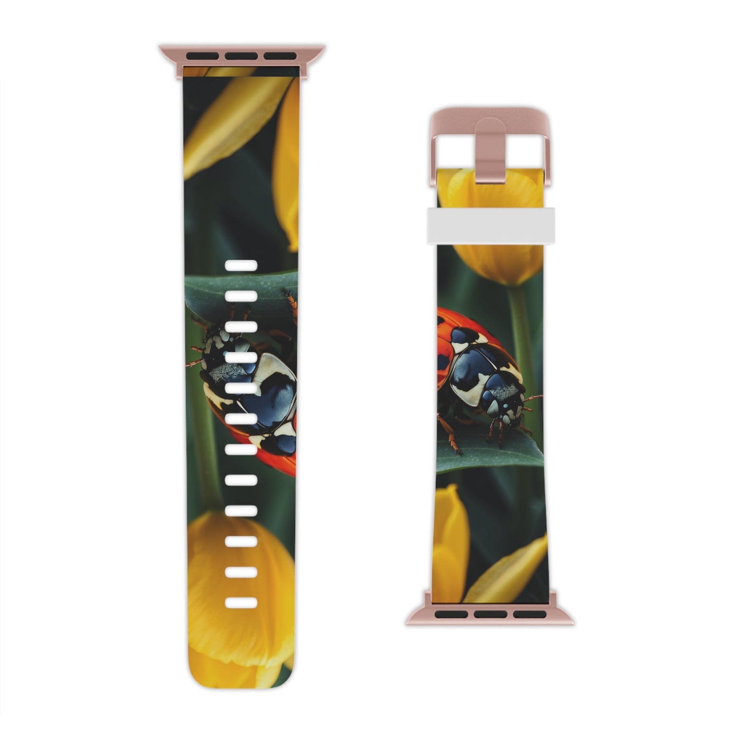 Vibrant Ladybug Amidst a Lush Yellow Flower Garden  Apple Watch Band - BOGO Cases
