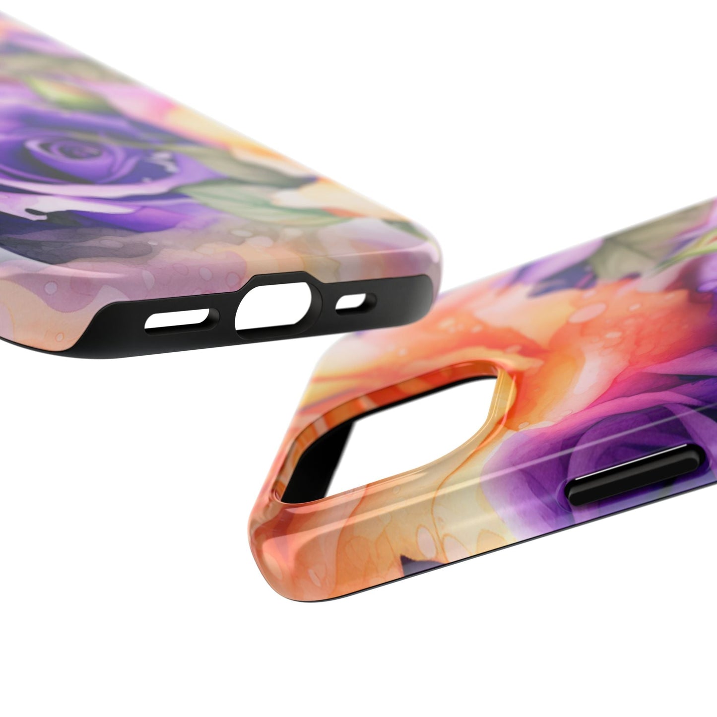 Vibrant Purple & Orange Rose iPhone Case – Watercolor Floral Aesthetic with Shockproof Protection - BOGO Cases