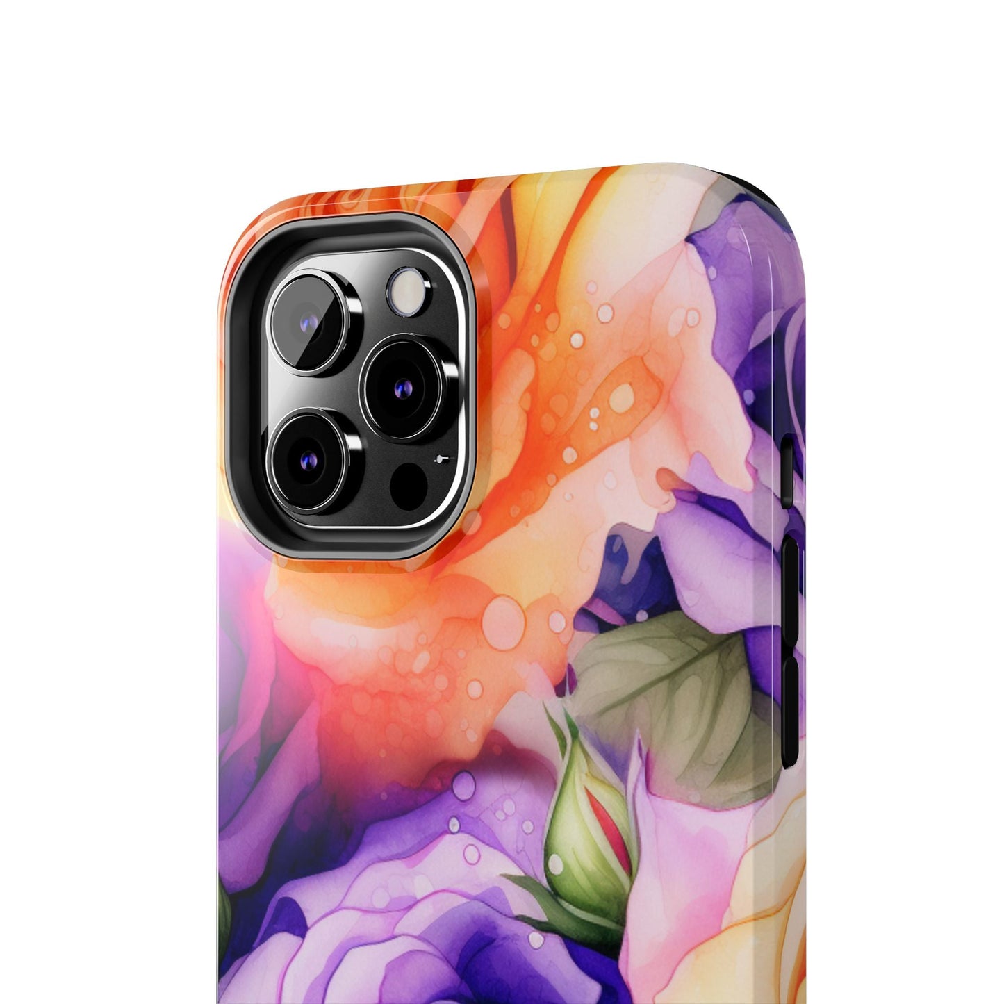 Vibrant Purple & Orange Rose iPhone Case – Watercolor Floral Aesthetic with Shockproof Protection - BOGO Cases