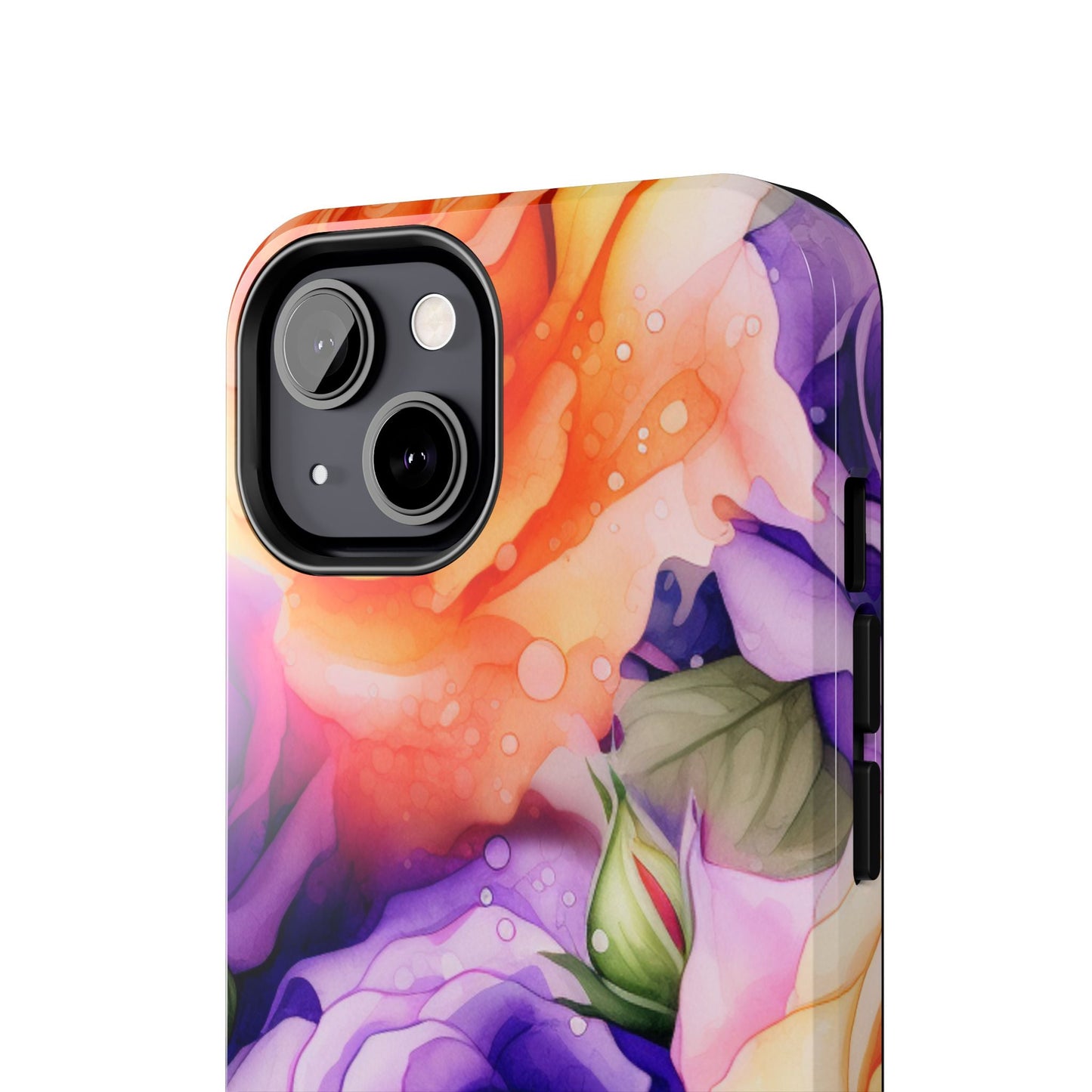 Vibrant Purple & Orange Rose iPhone Case – Watercolor Floral Aesthetic with Shockproof Protection - BOGO Cases
