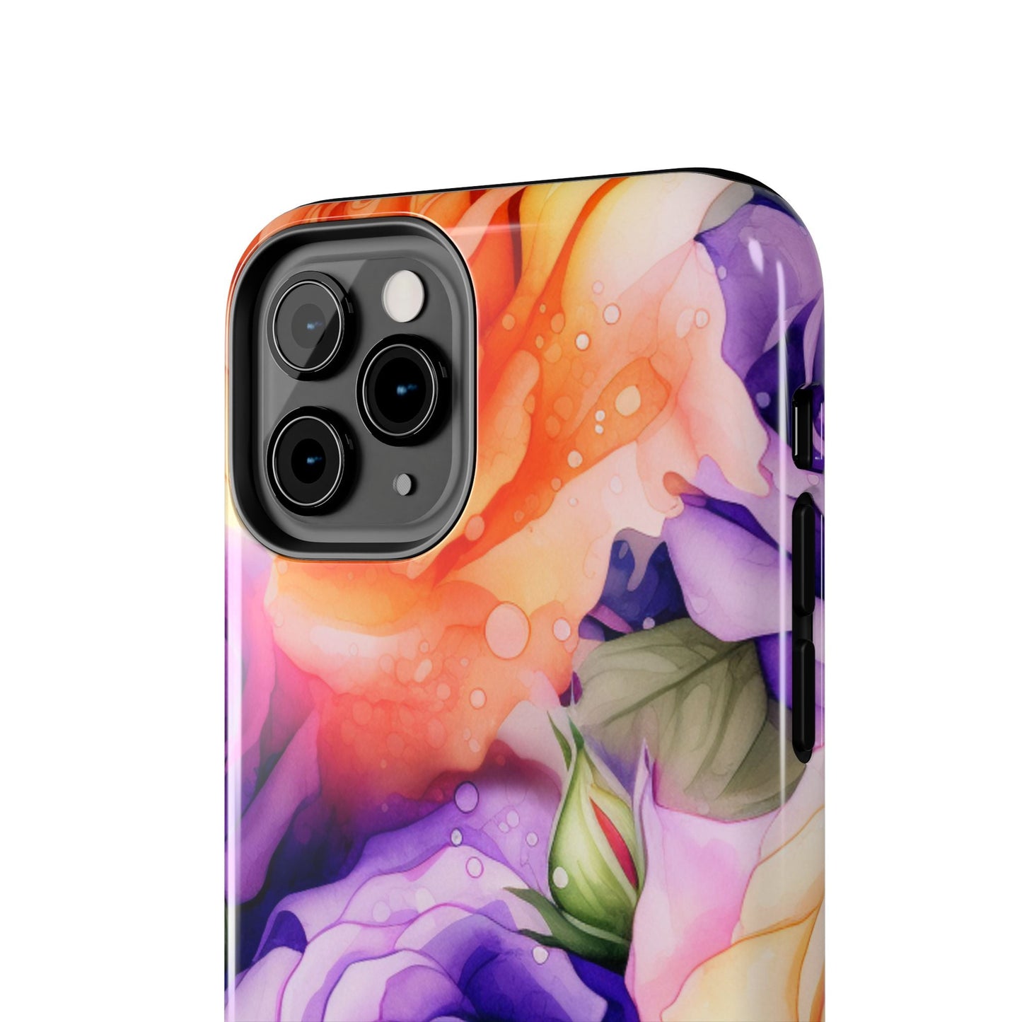 Vibrant Purple & Orange Rose iPhone Case – Watercolor Floral Aesthetic with Shockproof Protection - BOGO Cases