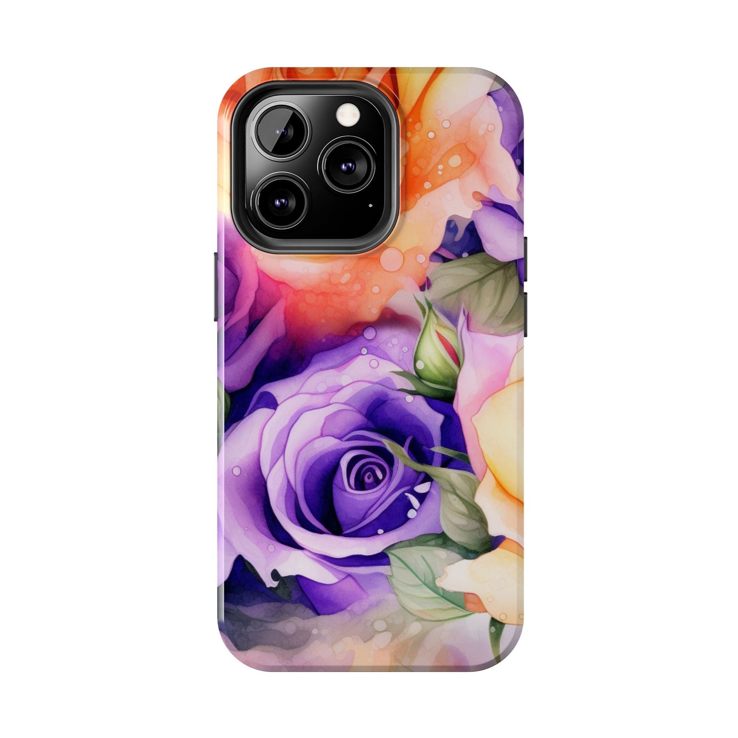 Vibrant Purple & Orange Rose iPhone Case – Watercolor Floral Aesthetic with Shockproof Protection - BOGO Cases