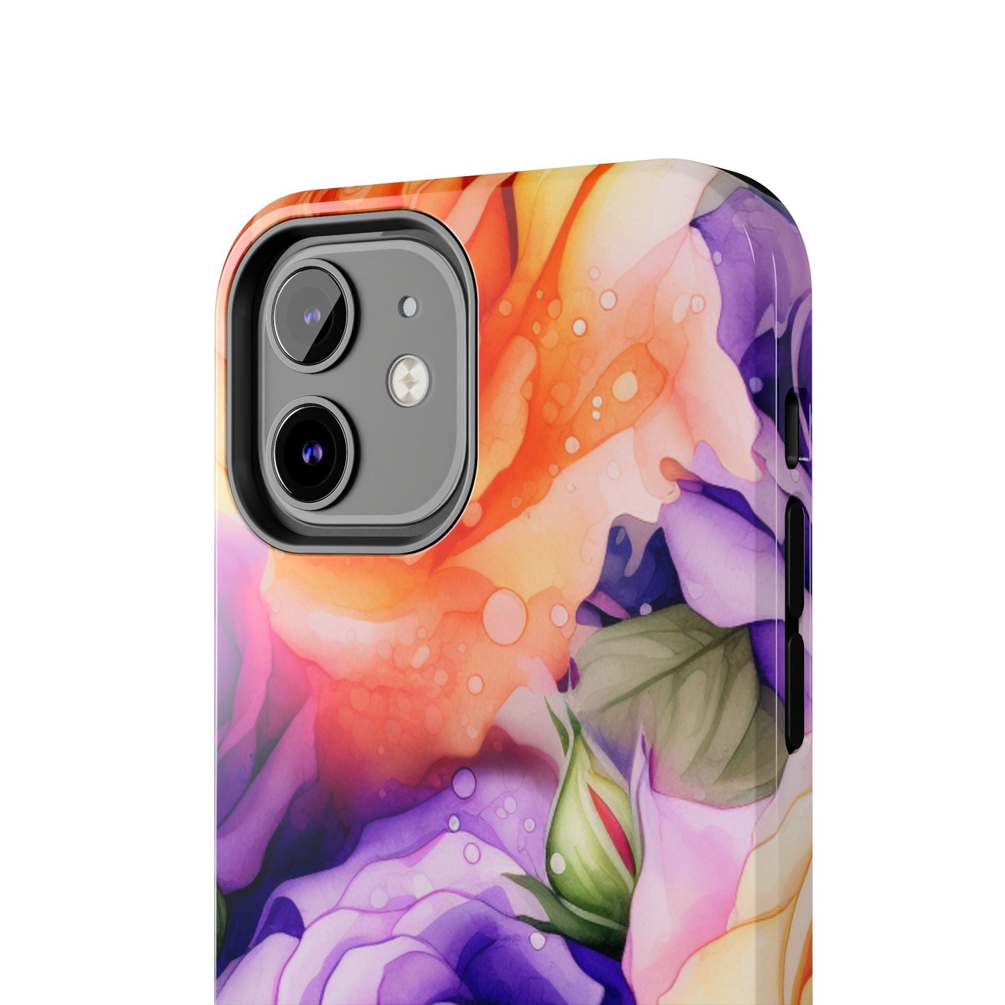 Vibrant Purple & Orange Rose iPhone Case – Watercolor Floral Aesthetic with Shockproof Protection - BOGO Cases