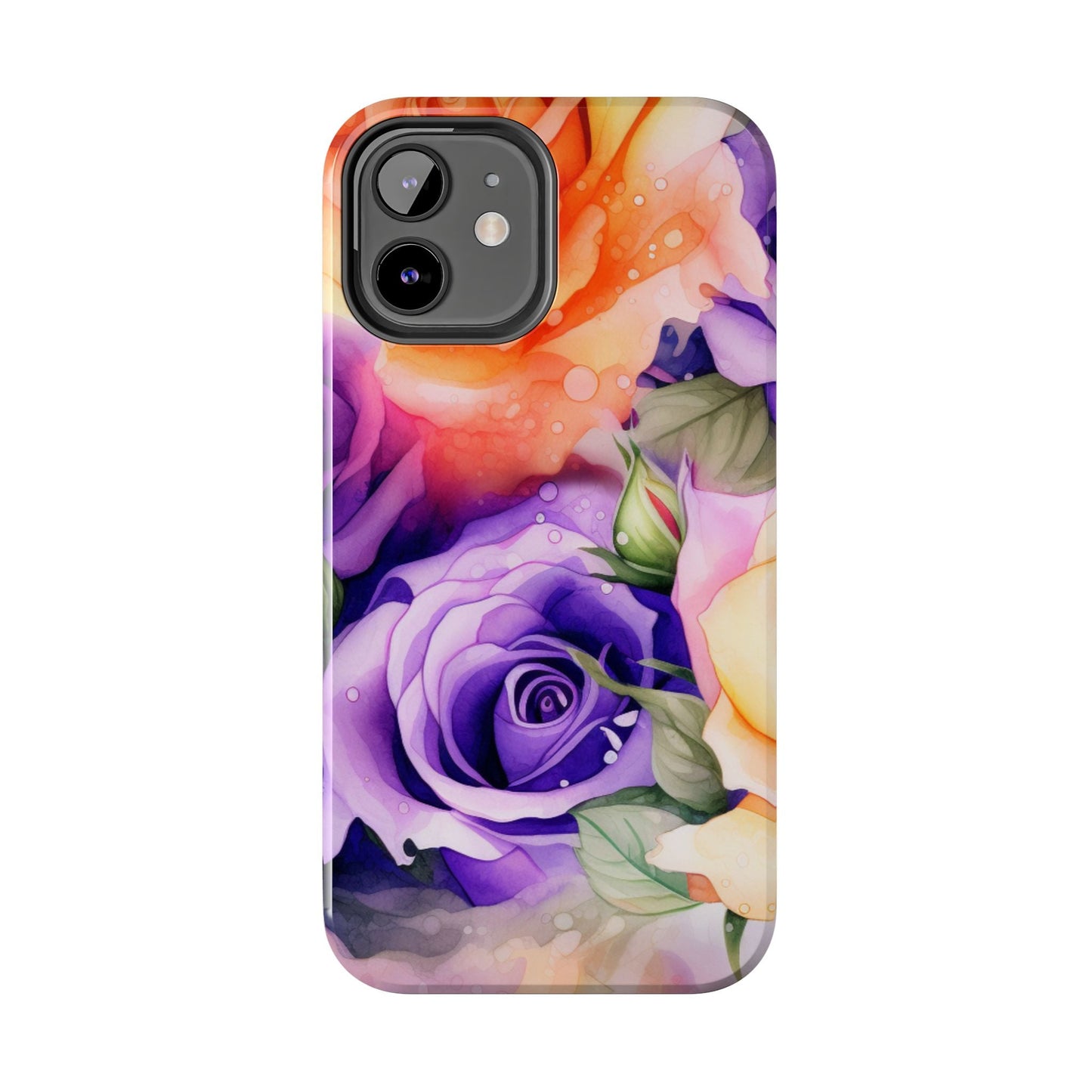 Vibrant Purple & Orange Rose iPhone Case – Watercolor Floral Aesthetic with Shockproof Protection - BOGO Cases