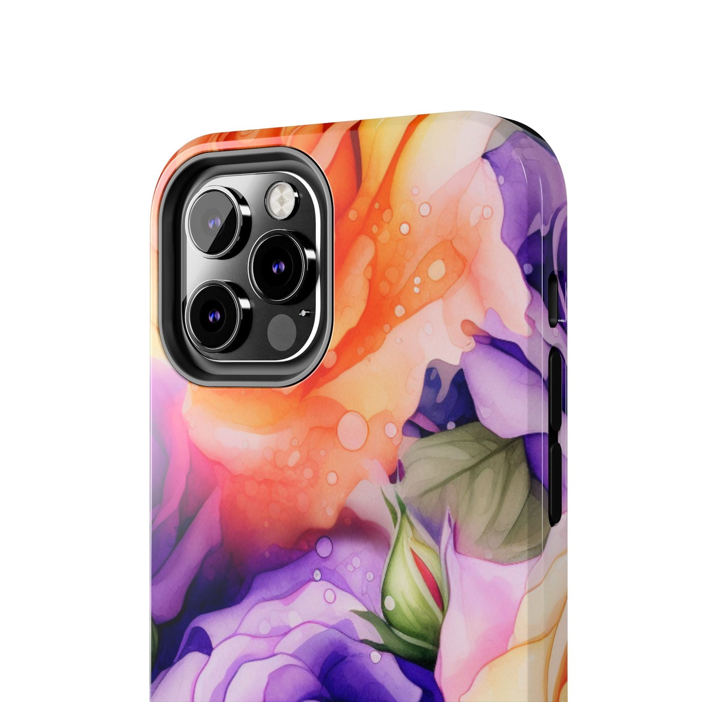 Vibrant Purple & Orange Rose iPhone Case – Watercolor Floral Aesthetic with Shockproof Protection - BOGO Cases