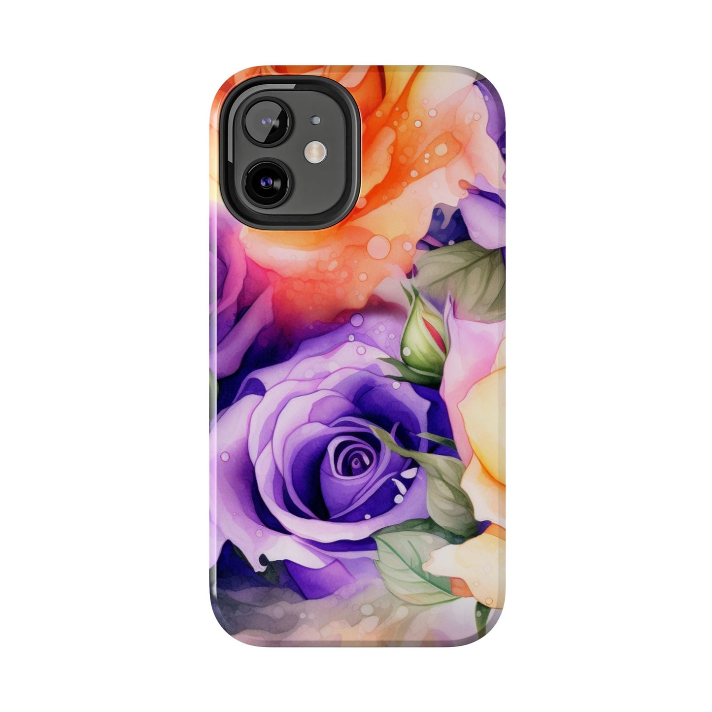 Vibrant Purple & Orange Rose iPhone Case – Watercolor Floral Aesthetic with Shockproof Protection - BOGO Cases