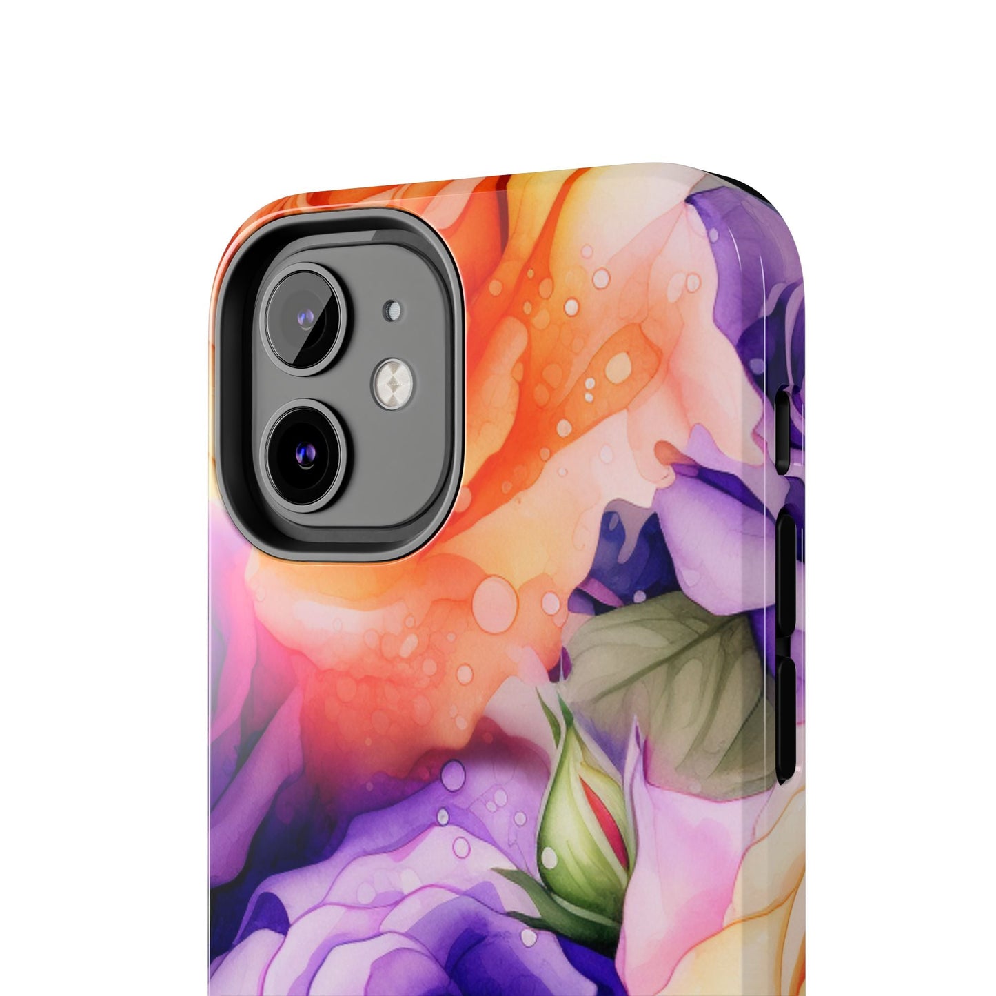 Vibrant Purple & Orange Rose iPhone Case – Watercolor Floral Aesthetic with Shockproof Protection - BOGO Cases