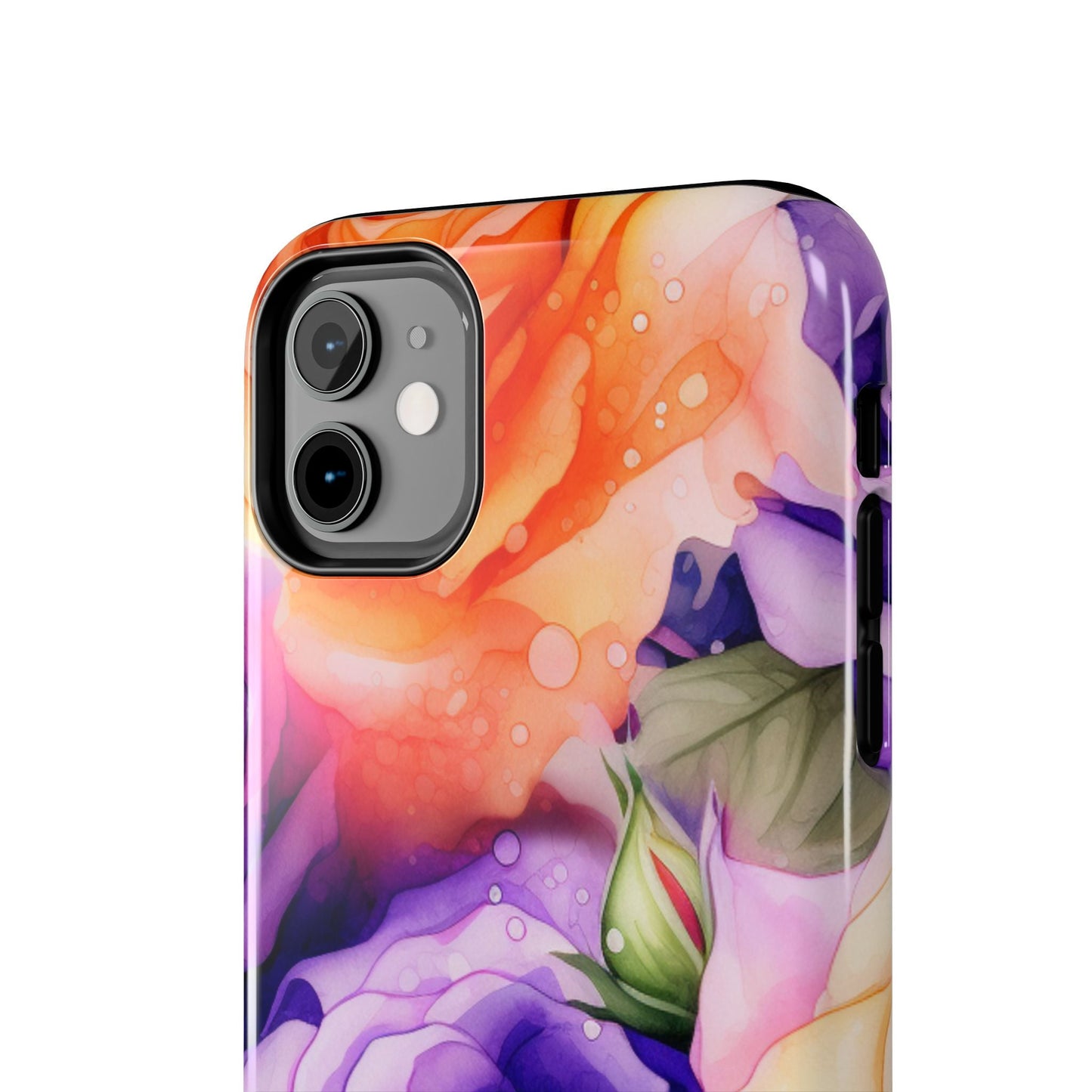 Vibrant Purple & Orange Rose iPhone Case – Watercolor Floral Aesthetic with Shockproof Protection - BOGO Cases