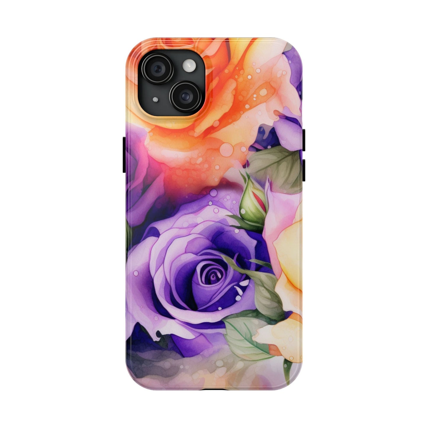 Vibrant Purple & Orange Rose iPhone Case – Watercolor Floral Aesthetic with Shockproof Protection - BOGO Cases