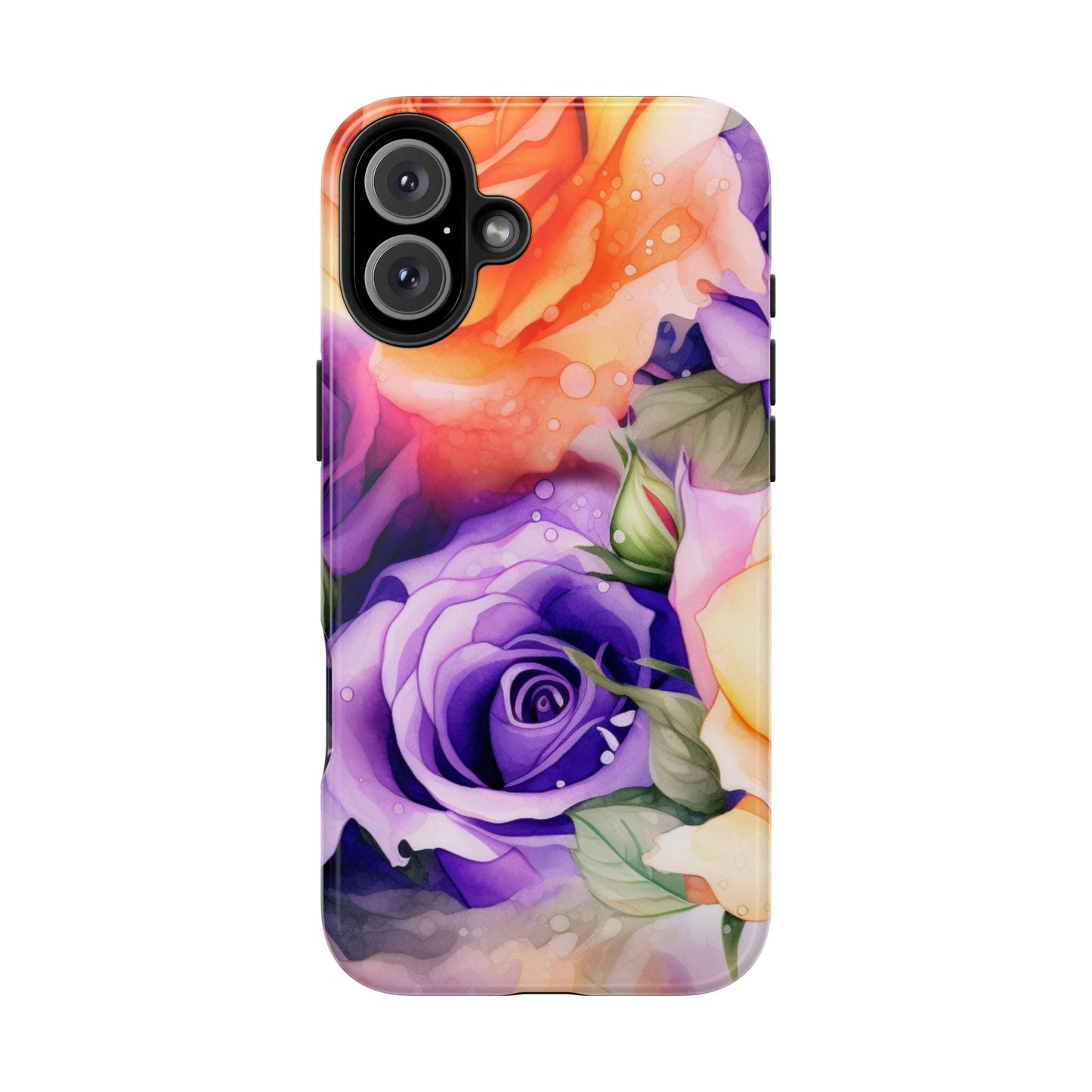 Vibrant Purple & Orange Rose iPhone Case – Watercolor Floral Aesthetic with Shockproof Protection - BOGO Cases