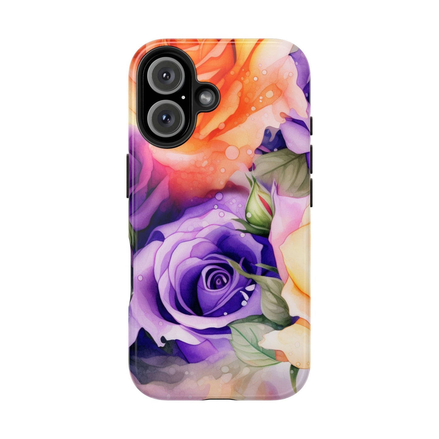Vibrant Purple & Orange Rose iPhone Case – Watercolor Floral Aesthetic with Shockproof Protection - BOGO Cases