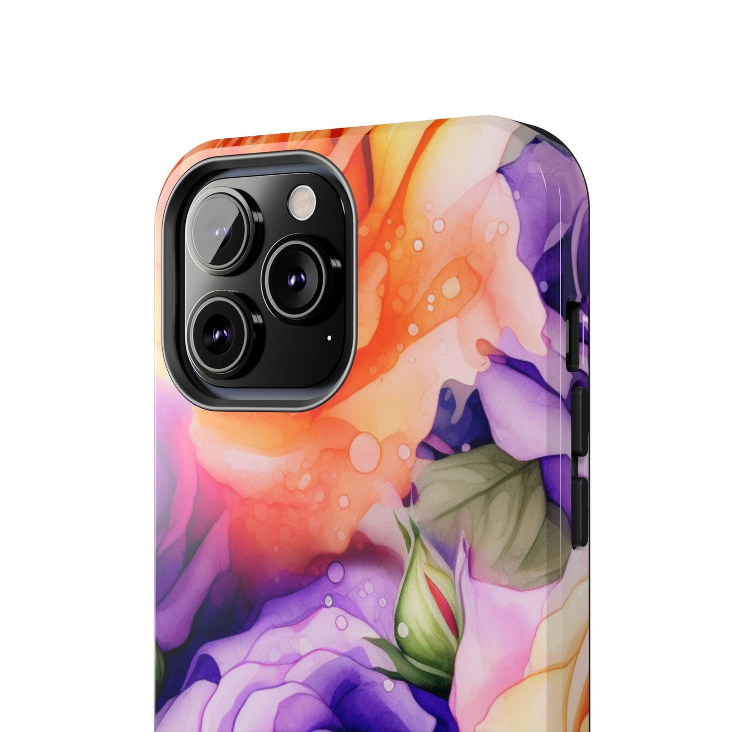 Vibrant Purple & Orange Rose iPhone Case – Watercolor Floral Aesthetic with Shockproof Protection - BOGO Cases