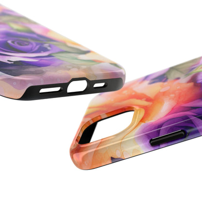 Vibrant Purple & Orange Rose iPhone Case – Watercolor Floral Aesthetic with Shockproof Protection - BOGO Cases