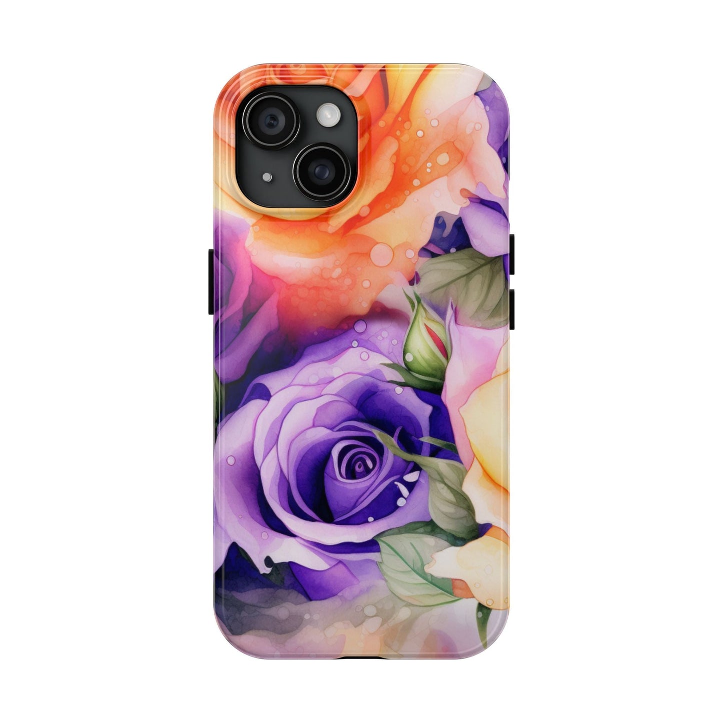Vibrant Purple & Orange Rose iPhone Case – Watercolor Floral Aesthetic with Shockproof Protection - BOGO Cases