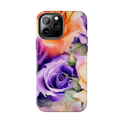 Vibrant Purple & Orange Rose iPhone Case – Watercolor Floral Aesthetic with Shockproof Protection - BOGO Cases
