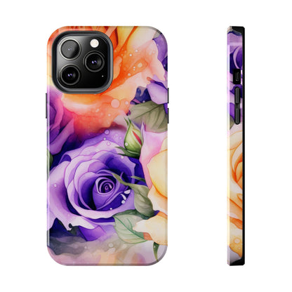 Vibrant Purple & Orange Rose iPhone Case – Watercolor Floral Aesthetic with Shockproof Protection - BOGO Cases