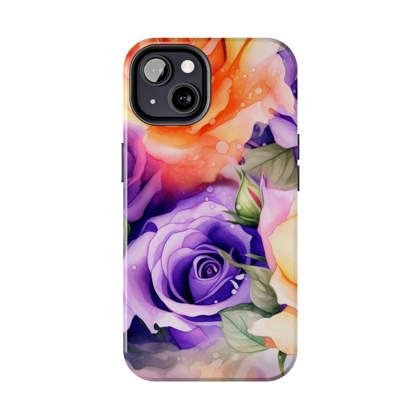 Vibrant Purple & Orange Rose iPhone Case – Watercolor Floral Aesthetic with Shockproof Protection - BOGO Cases