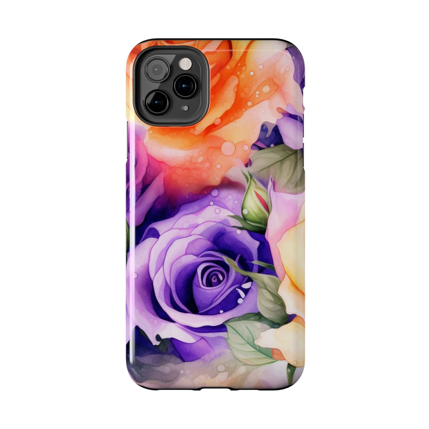 Vibrant Purple & Orange Rose iPhone Case – Watercolor Floral Aesthetic with Shockproof Protection - BOGO Cases