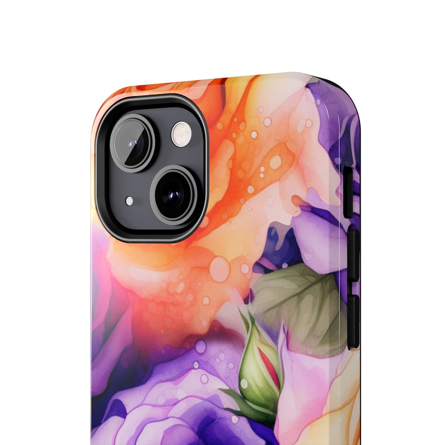Vibrant Purple & Orange Rose iPhone Case – Watercolor Floral Aesthetic with Shockproof Protection - BOGO Cases