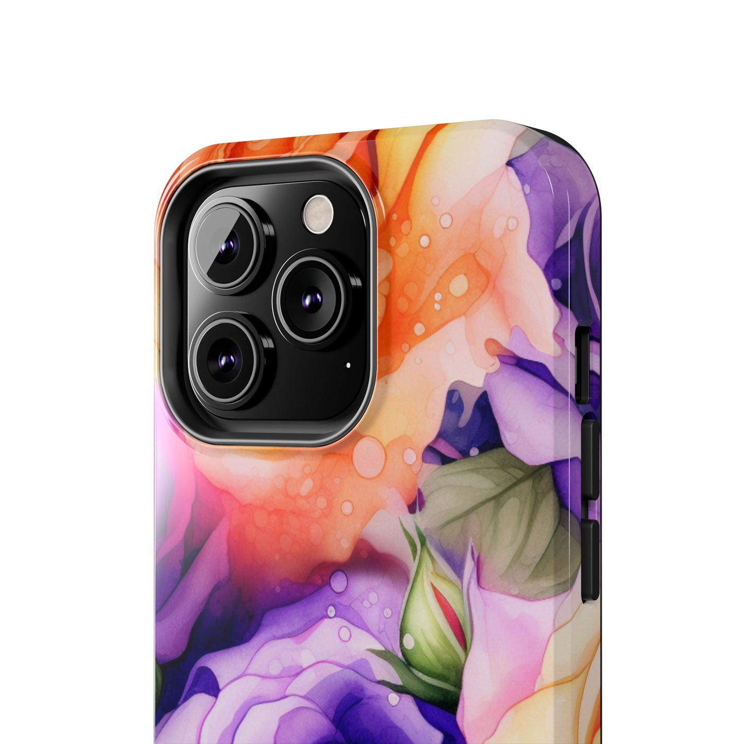 Vibrant Purple & Orange Rose iPhone Case – Watercolor Floral Aesthetic with Shockproof Protection - BOGO Cases