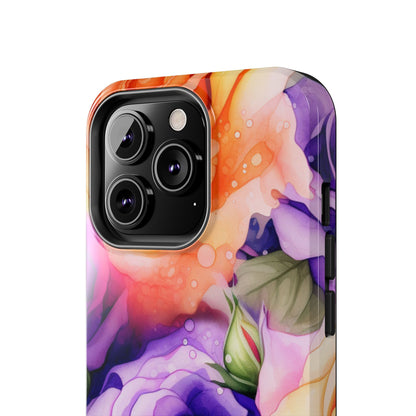 Vibrant Purple & Orange Rose iPhone Case – Watercolor Floral Aesthetic with Shockproof Protection - BOGO Cases
