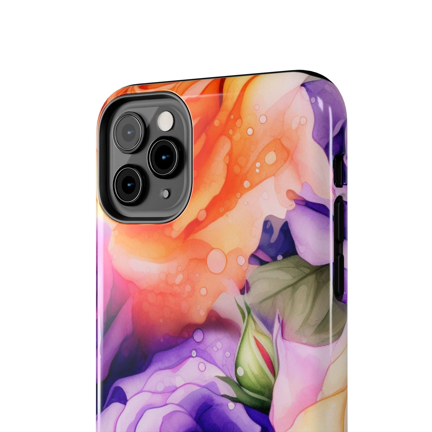 Vibrant Purple & Orange Rose iPhone Case – Watercolor Floral Aesthetic with Shockproof Protection - BOGO Cases