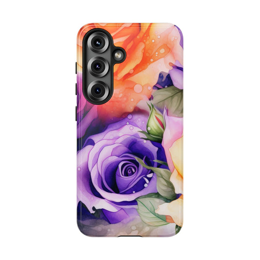 Vibrant Purple & Orange Rose Samsung Galaxy Case – Watercolor Floral Aesthetic with Tough Protection - BOGO Cases