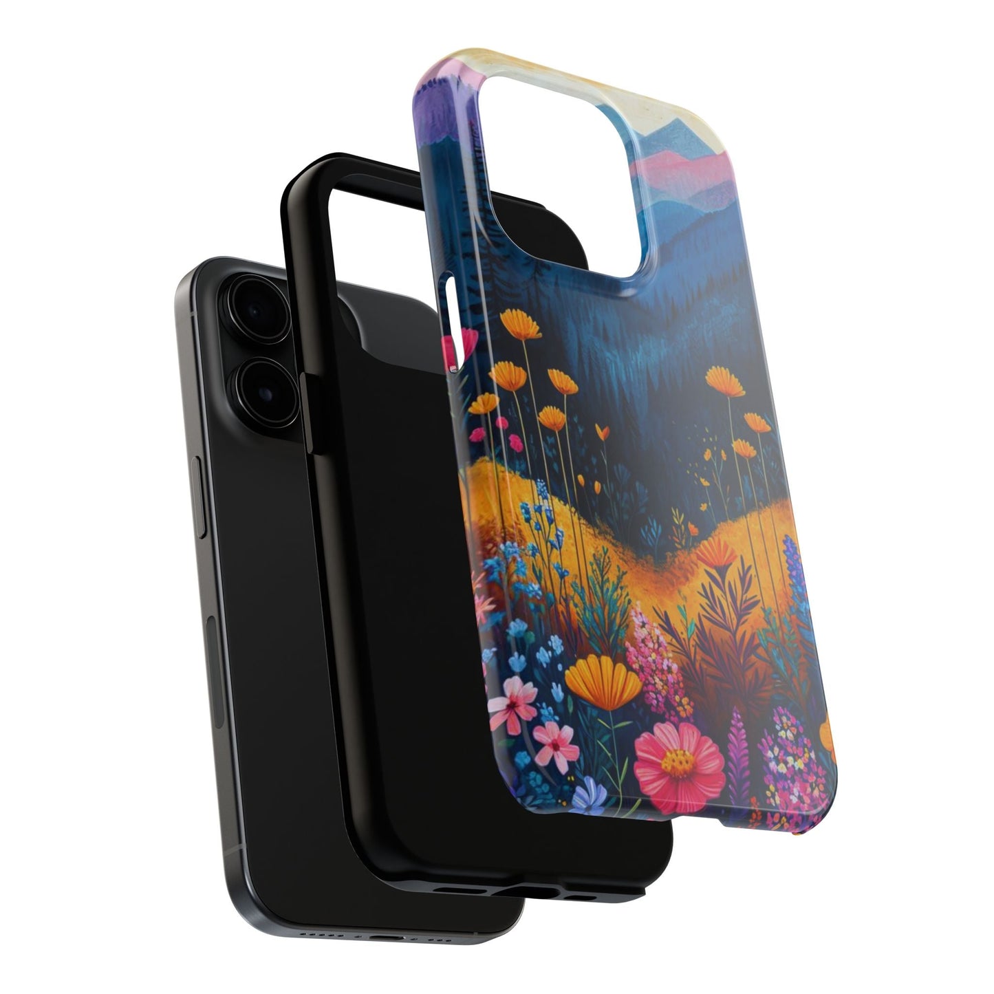 Vibrant Wildflower Mountain iPhone Case – Bold Nature Art, Dual - Layer Protection" - BOGO Cases