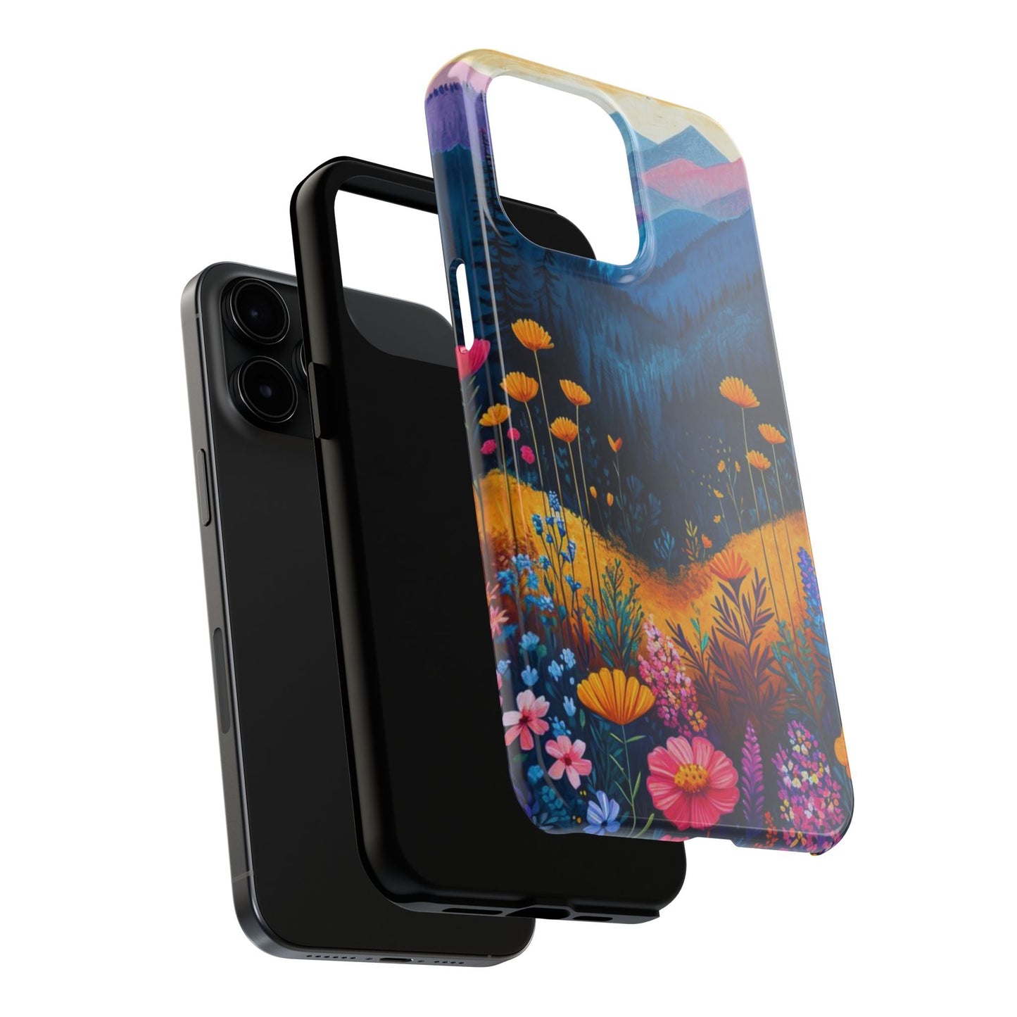 Vibrant Wildflower Mountain iPhone Case – Bold Nature Art, Dual - Layer Protection" - BOGO Cases